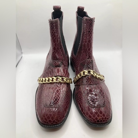 ASOS Boots Red Snake Bootie Gold Chain Ava Leather Women’s Size 5 Animal Print - Picture 6 of 11
